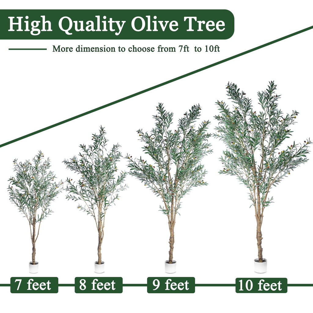 Olive Trees Artificial Indoor, 8ft Tall Faux Olive Tree with Natural Wood Trunk, Realistic Leaves & Fruits, Tall