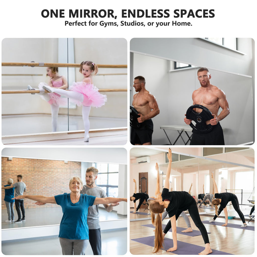 Gym Mirror for Wall, 50x25x2PCS Frameless Full Length Mirror, Silver