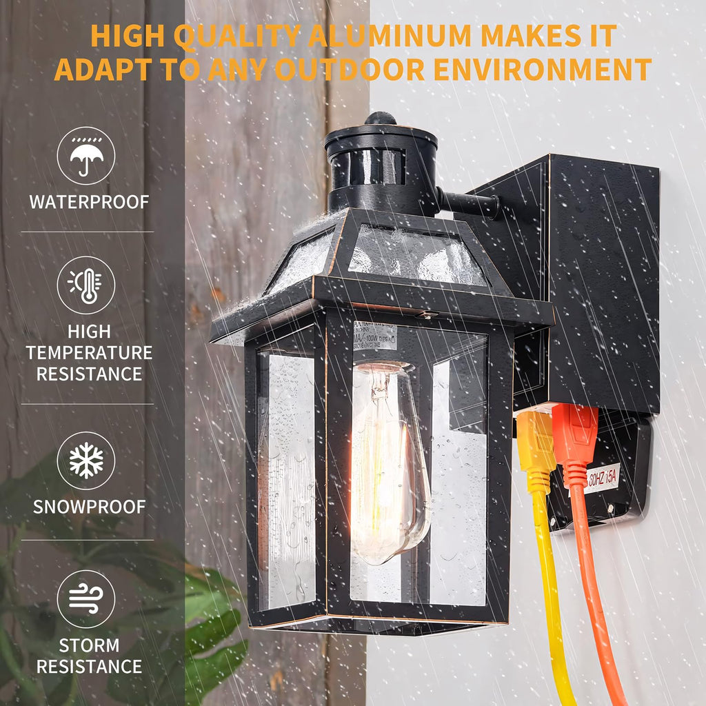 Porch Lights with GFCI Outlet Dusk to Dawn Outdoor Lighting Black 2Pack