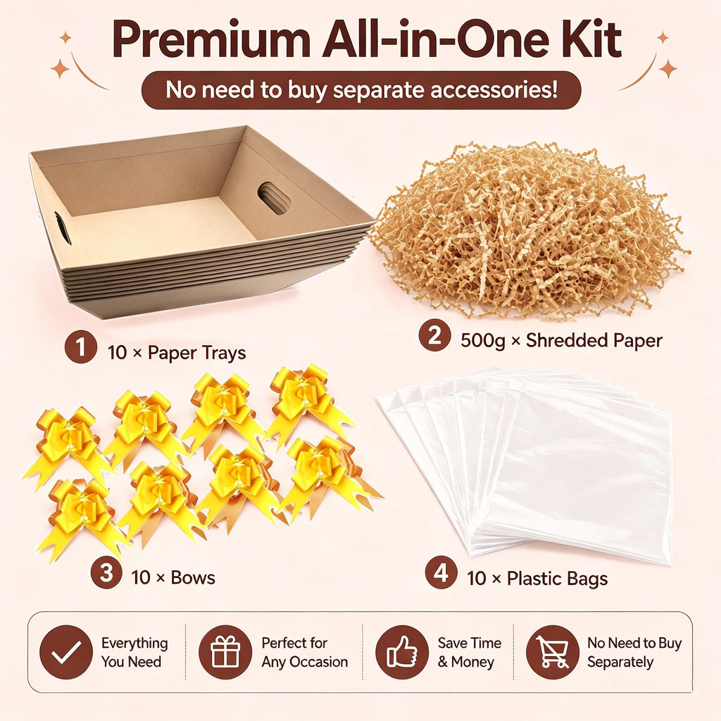 10 PCS Empty Gift Basket Kit with 500g Crinkle Paper Filler Kraft