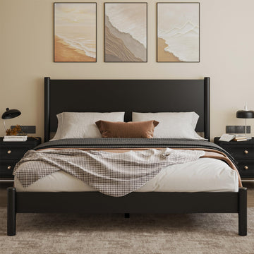 King Size Modern Minimalist Wood Platform Bed Frame, Black