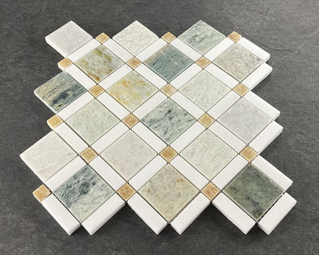 Ming Green, Thassos White, Honey Onyx Marble Mosaic Floor and Wall Tile Bathroom Kitchen Backsplash Tiles (10 Sheets)