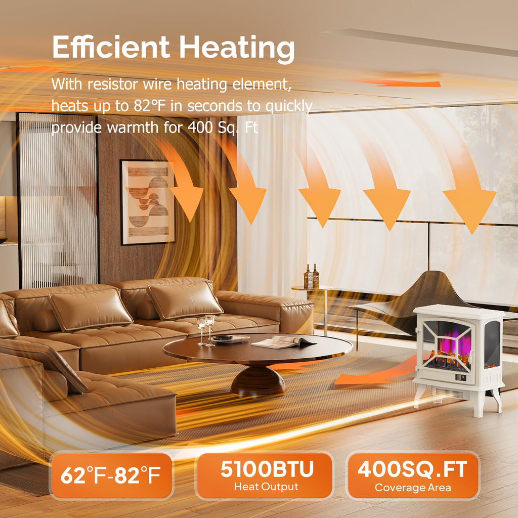 1400W Electric Fireplace Stove Space Heater, 23''H Portable Freestanding with 68°F-95°F Temp Control, 3D Realistic