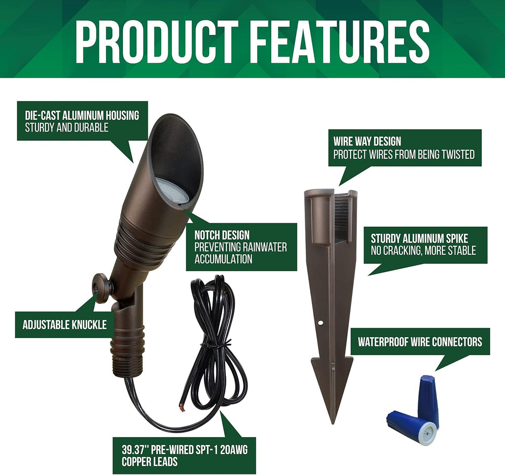 2 Pack LED Low Voltage Spotlight, 12V Landscape Lighting, Mini Size Outdoor Spot Lights, Waterproof Directional