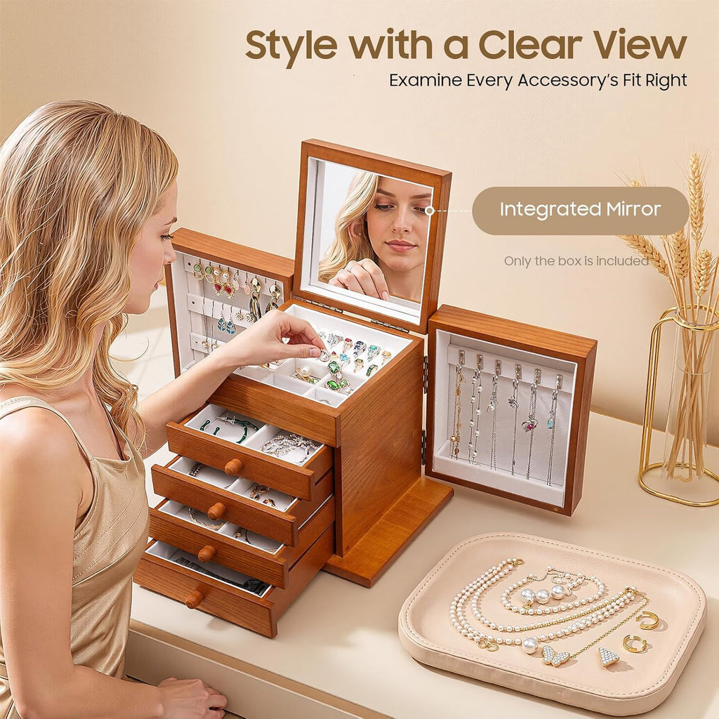 Walnut Wooden Jewelry Box 5 Layer Vintage Wood Jewelry Organizer