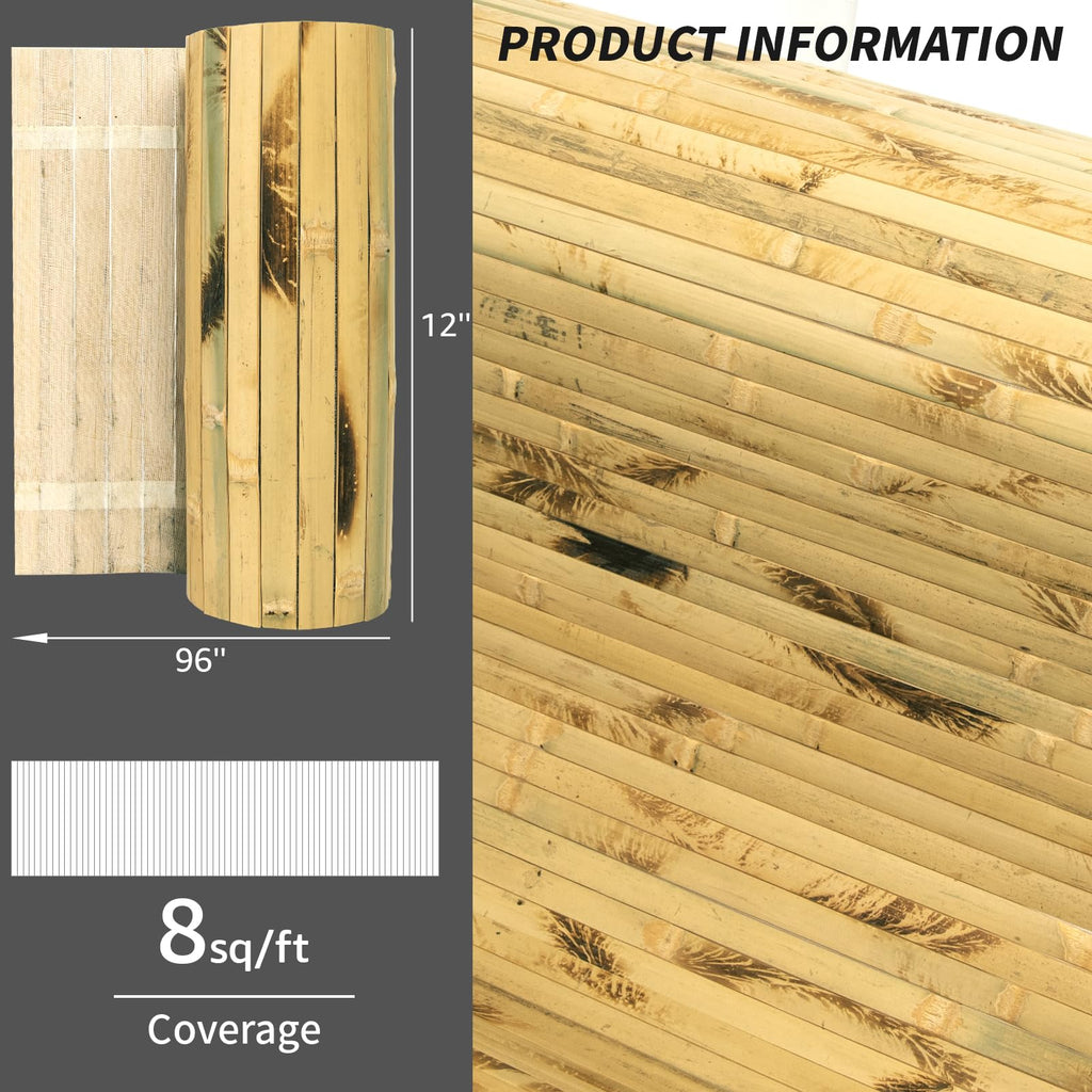 12 x 96 in Pole Wrap Natural Bamboo Wall Panel, 2-Pack, Light Burned