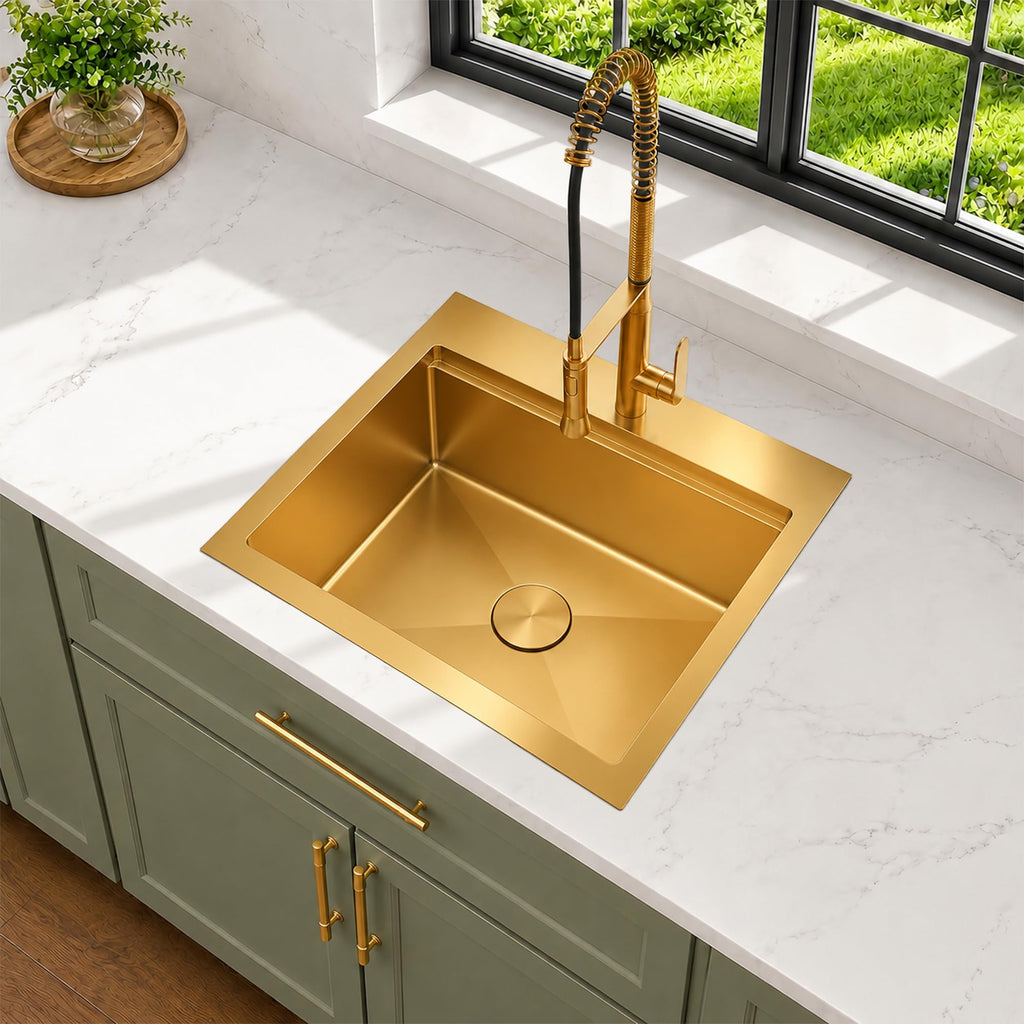 25 Inch Gold Drop- Sink, 16 Gauge Workstation Sink