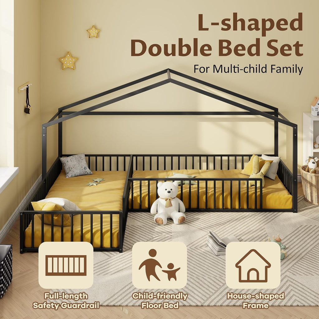 Double Montessori Floor Bed for 2, Black