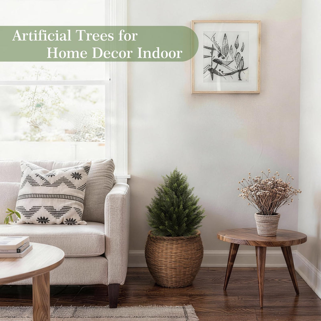 2FT Artificial Cedar Trees Set of 2 for Outdoor Front Porch