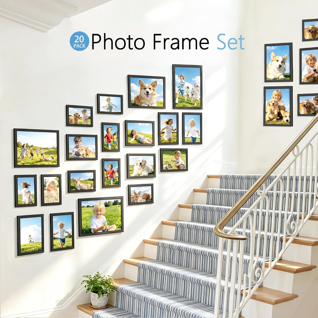 20 Pack Mixed Size Gallery Collage Frame Black | Multi-size Gallery Frames: 4pcs 8x10, 8pcs 5x7, 8pcs 4x6, Supports