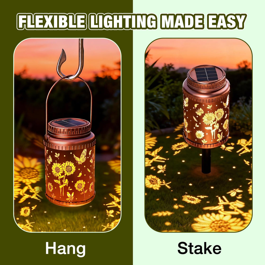 6 Pack Solar Stake & Hanging Lanterns Outdoor Sunflower Butterfly