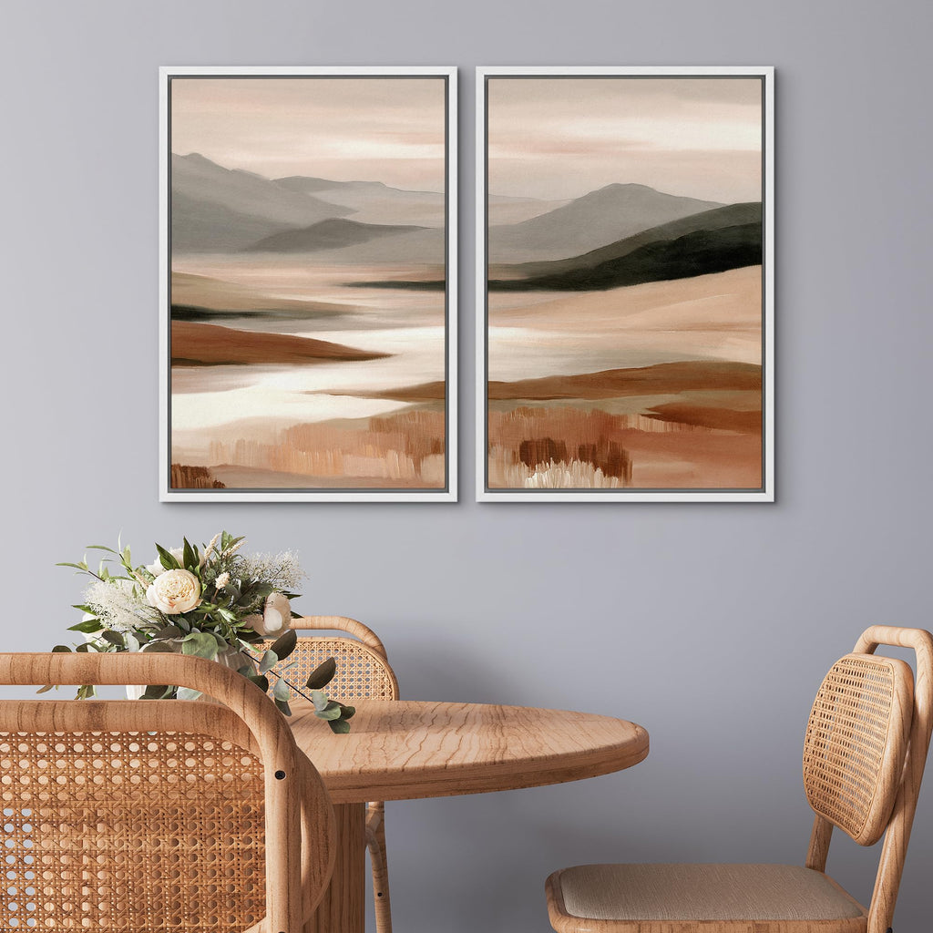 Framed Canvas Print Wall Art Set Warm Earth Tone Abstract Valley Landscape Illustrations Modern Art Minimal Boho