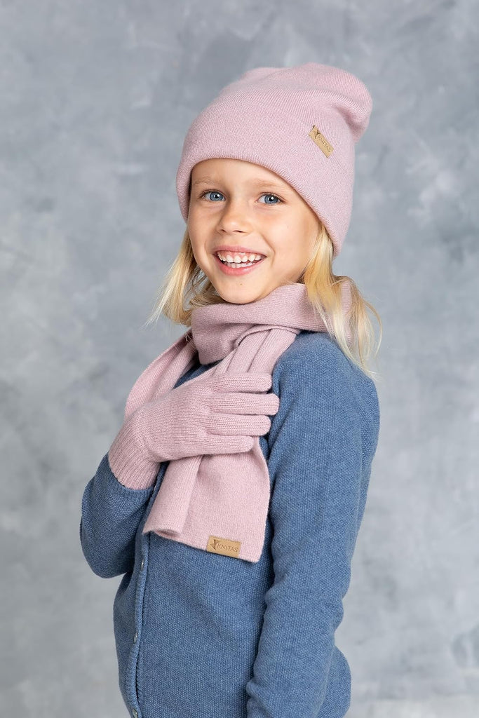 Knitted Wool Finger Gloves for Toddlers, Kids, Double-Layer, for Boys, Girls, Ages 1-8, Beige, Grey, Pink