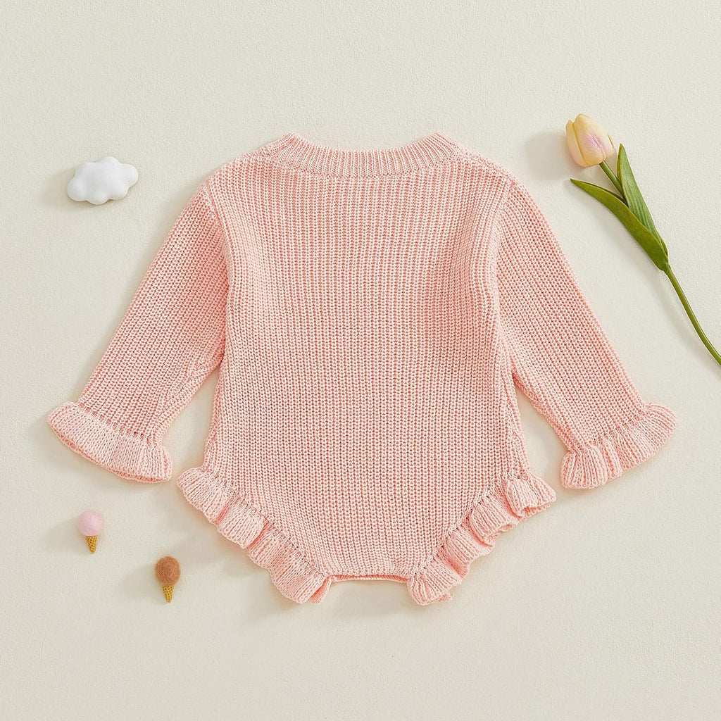 Baby Girl Fall Winter Clothes Basic Plain Cute Sweater Romper Outfit Pullover Ruffle Long Sleeve Outfits