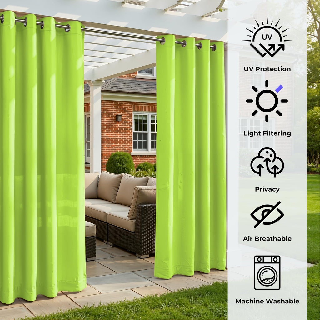 Set of 4 Outdoor Curtains Waterproof, Breathable Grommet Panels for Porch, Pergola & Gazebo, Light Filtering