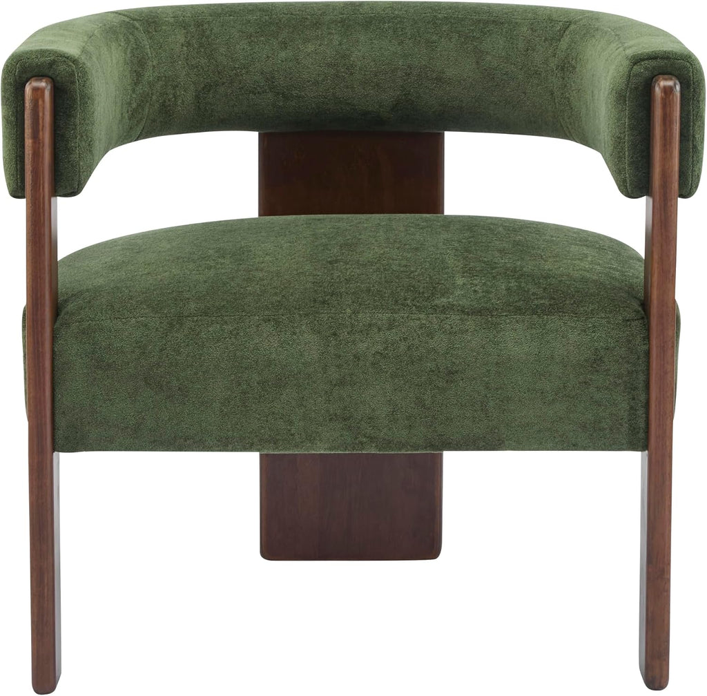 Boucle Upholstered Accent Chair, Modern Barrel Armchair with Wooden Legs, Comfy Lounge Chair Bedroom Office, Soft