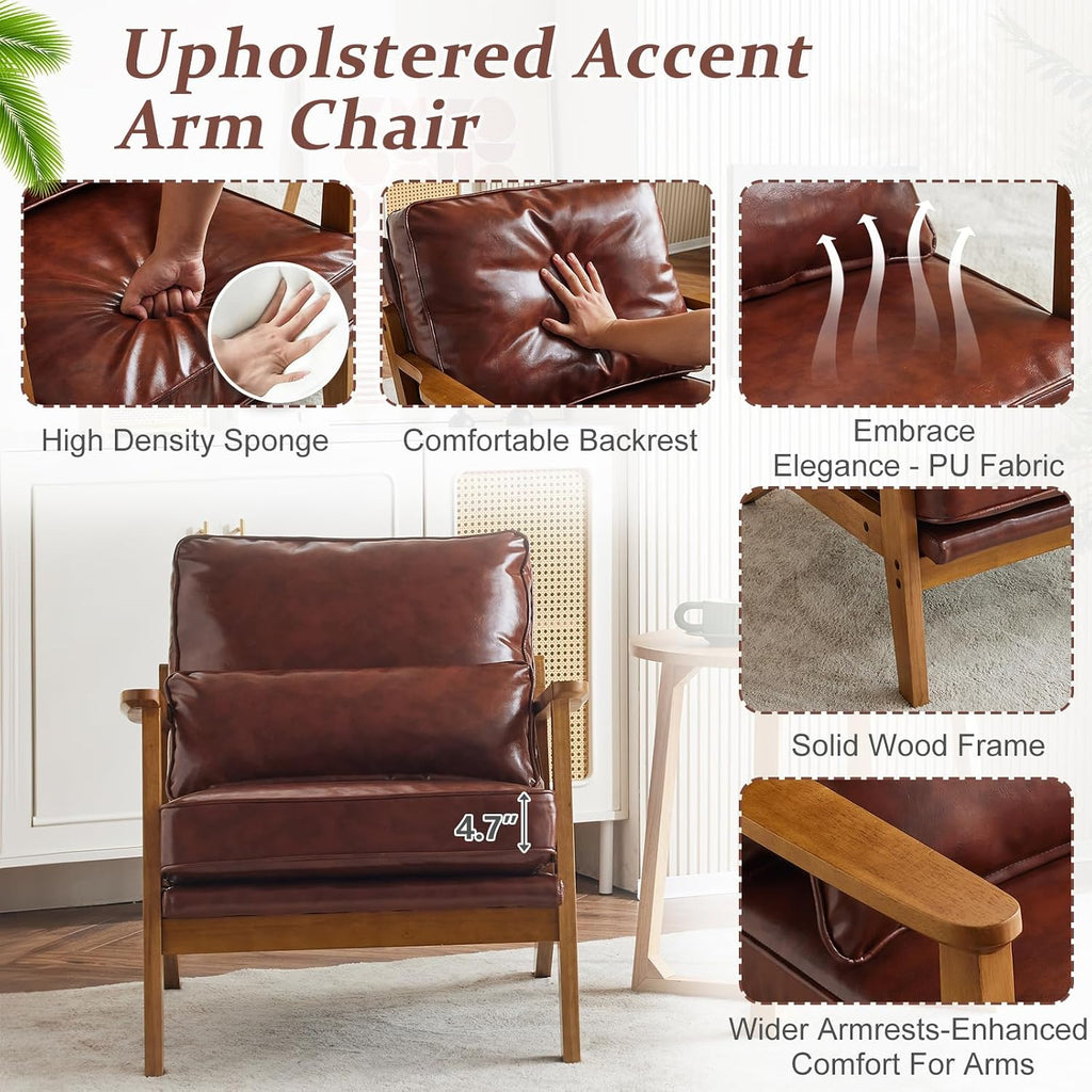 Solid Wood Wide Armrests Accent Chair,Upholstered Mid Century Modern Chair with Pillow,Farmhouse Arm Chair - Set of 2