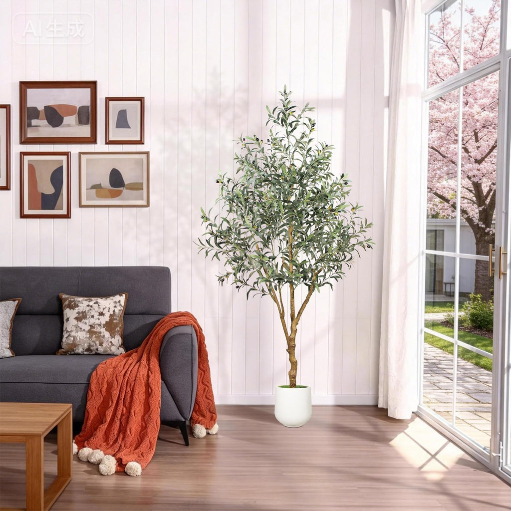 6FT Olive Trees Artificial Indoor - Realistic Artificial Olive Tree Indoor with White Planter, Large Full Fake Plants