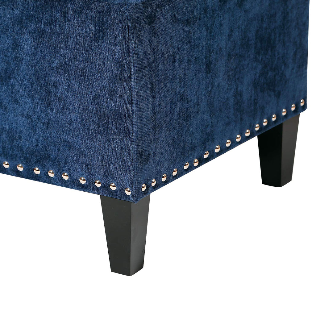 Fabric Lightweight Design Rectangular Tufted Lift Top Storage Bench Footstool with Solid Wood Legs and Nailhead Trim