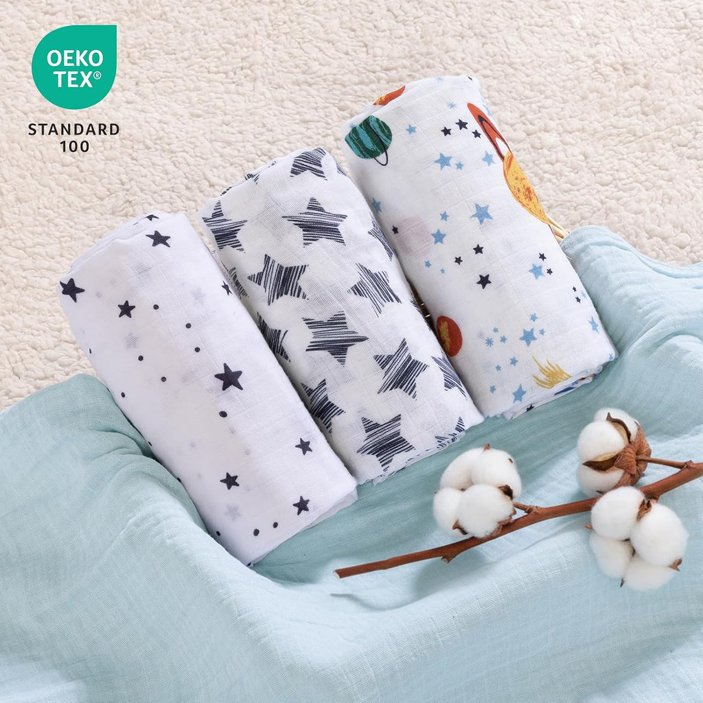 Baby Muslin Swaddle Blankets, 4 Pack 100% Cotton Swaddle Blankets for Newborns, Soft Breathable 47 x 47 in Large