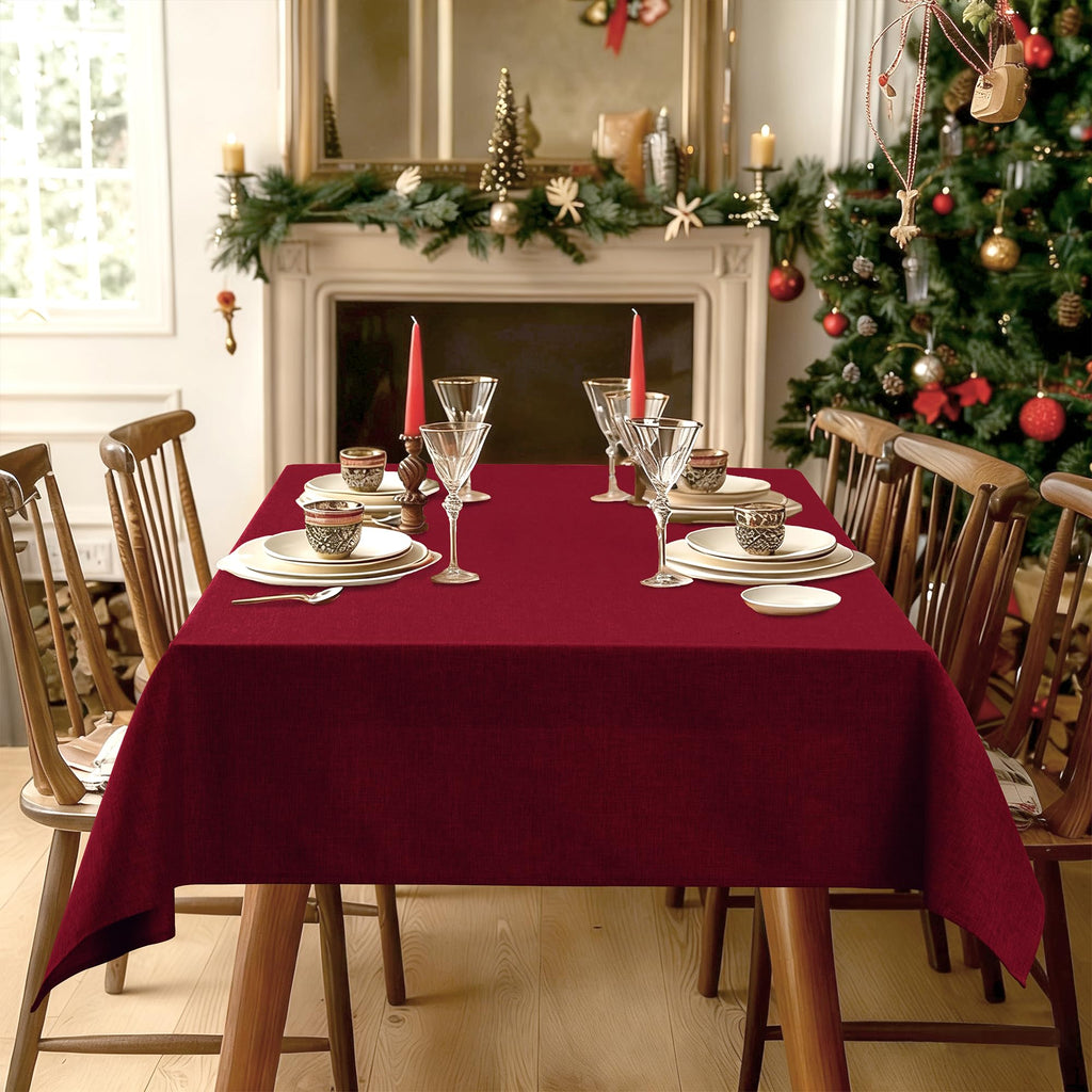 2 Pack Faux Linen Rectangle Tablecloth, 54 x 80 Inch, Red