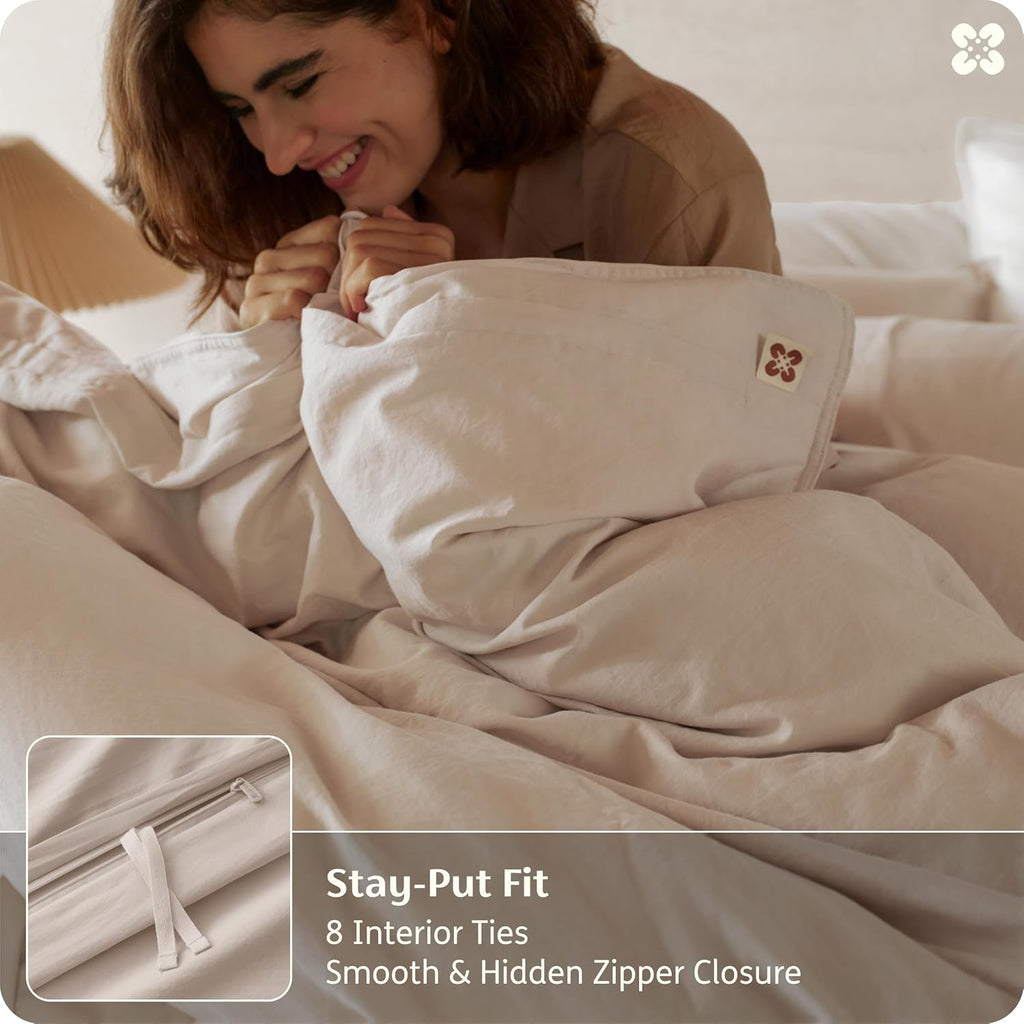 100% Organic Cotton Duvet Cover Set, Linen, 90" 90" | GOTS Certified, Luxury PureWoven, Zipper Closure