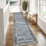 Vintage Washable Runner Rug, 2x8 Blue Grey Beige Runners
