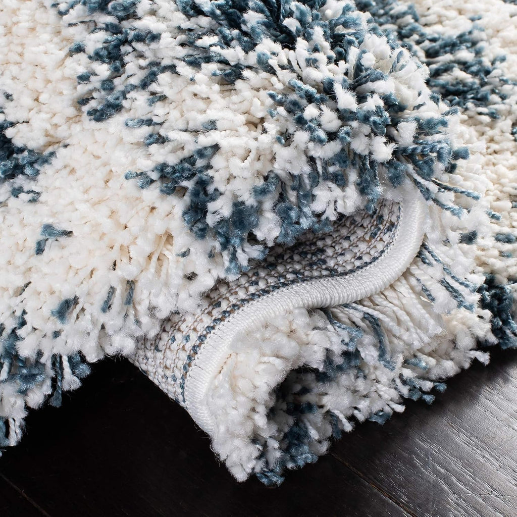 Hudson Shag Square Rug 7', Plush Ivory & Steel Blue SGH299A