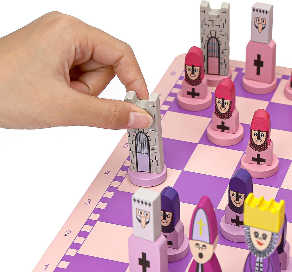 Pink Chess Set Wooden with Board Educational Adults, Cartoon Board Game Cute
