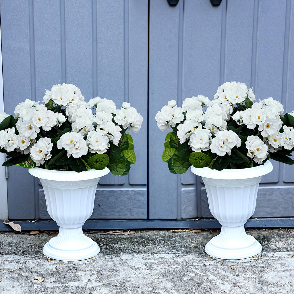 2 Pcs Artificial Flowers Outdoor Potted Large, White Geranium