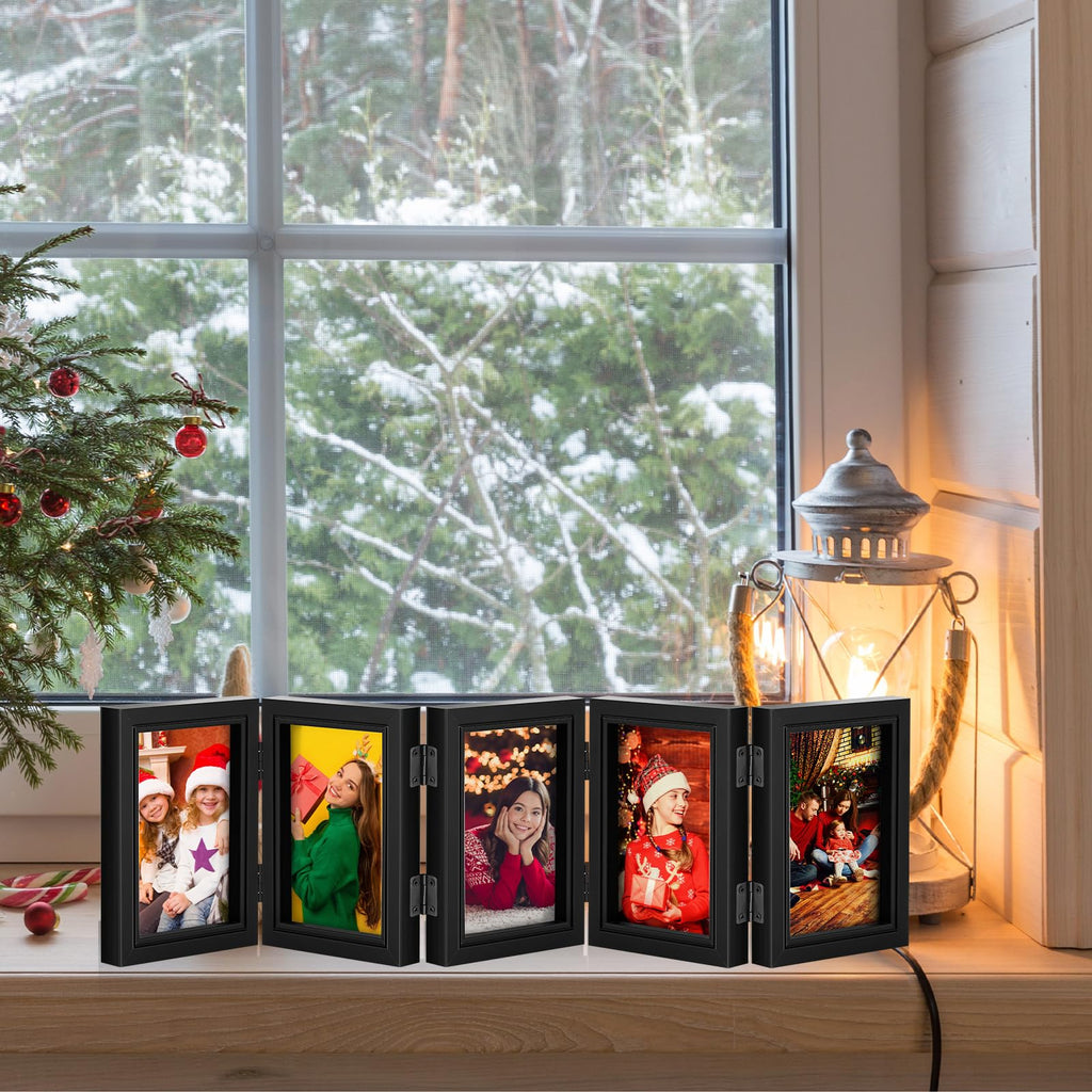 5 Folding Hinged Picture Frame Foldable Photo Frame for Family, Collage, Picture, photo, Rustic Desk, Birthday