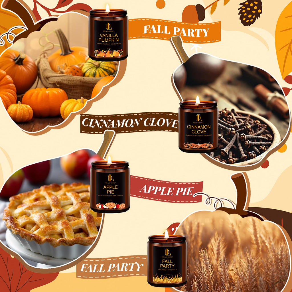 Fall Candles Set Scented, 4 Pack 28oz, Soy Wax