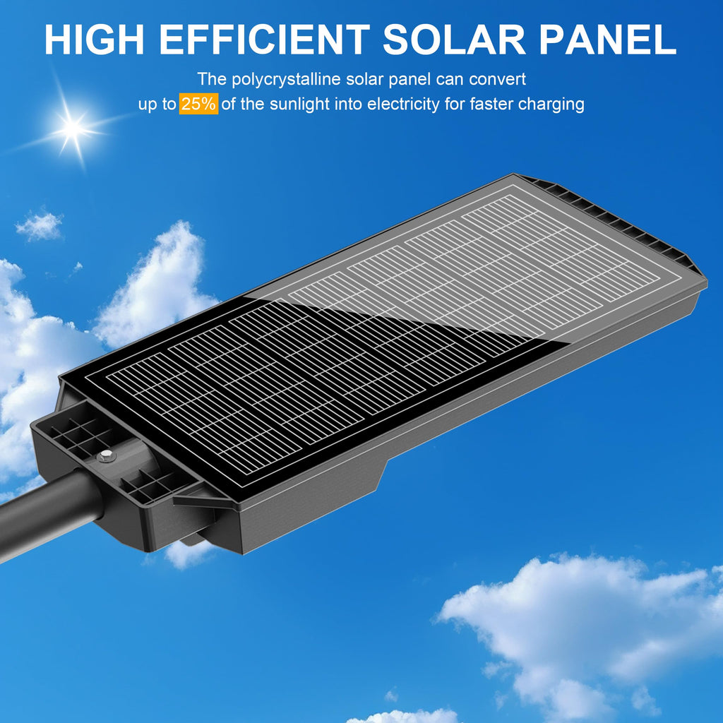 Solar Street Light with Pole Mount, Dusk-to-Dawn Outdoor LED, 300000 LM, 7000K IP67 Waterproof, Adjustable Modes, for