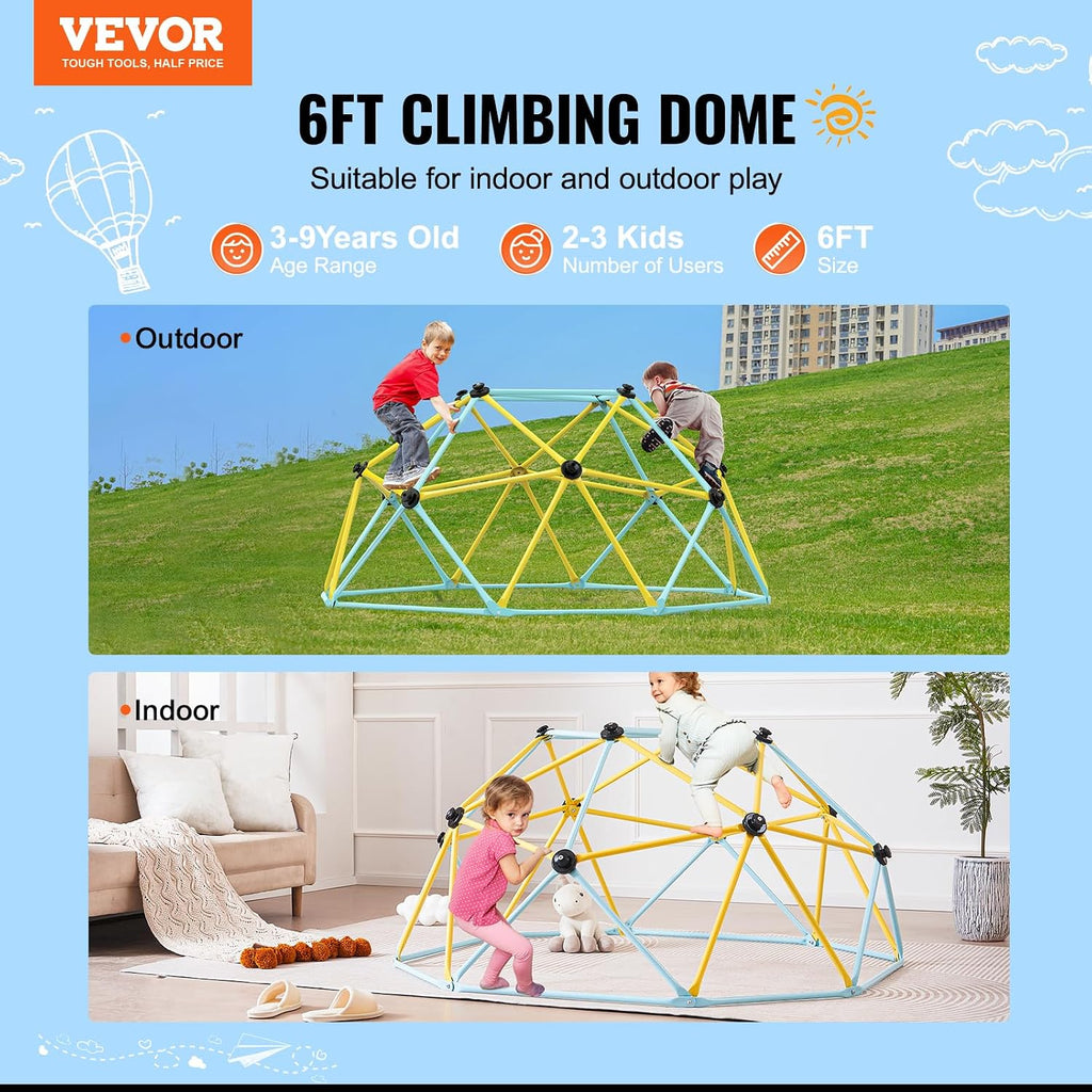 Climbing Dome, 6FT Jungle Gym for Kids 3 to 9 Years Old, Geometric Dome Climber Play Center Supports 600LBS and Easy