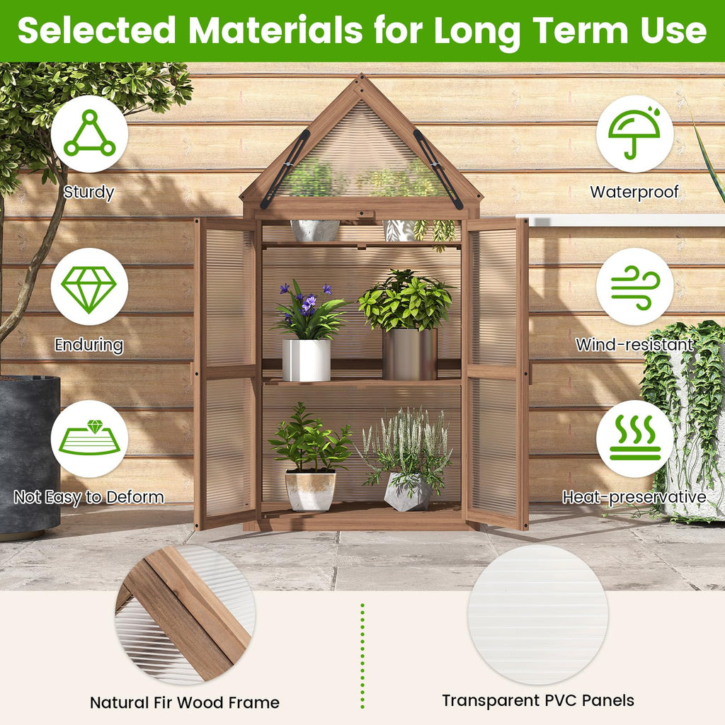 Cold Frame, Mini Wooden Green House w/Transparent Openable Roof