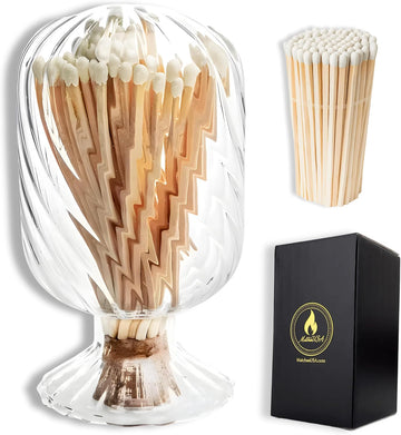 Includes Matches! | Helix Spiral Shaped Glass Matches Cloche | Spiral Decorative Match Holder Jar for Candles Set