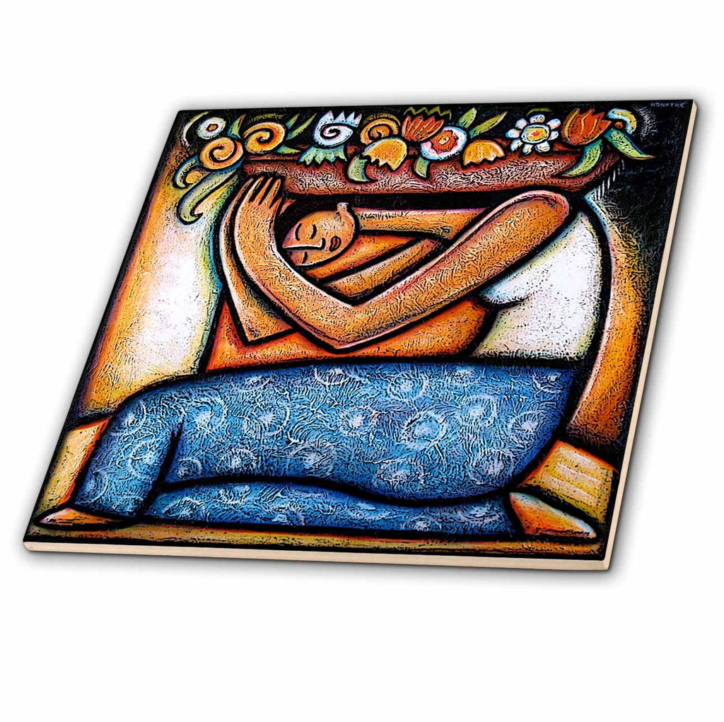 Flower Girl Mexican Art Colorful Ceramic Tile, 12-Inch