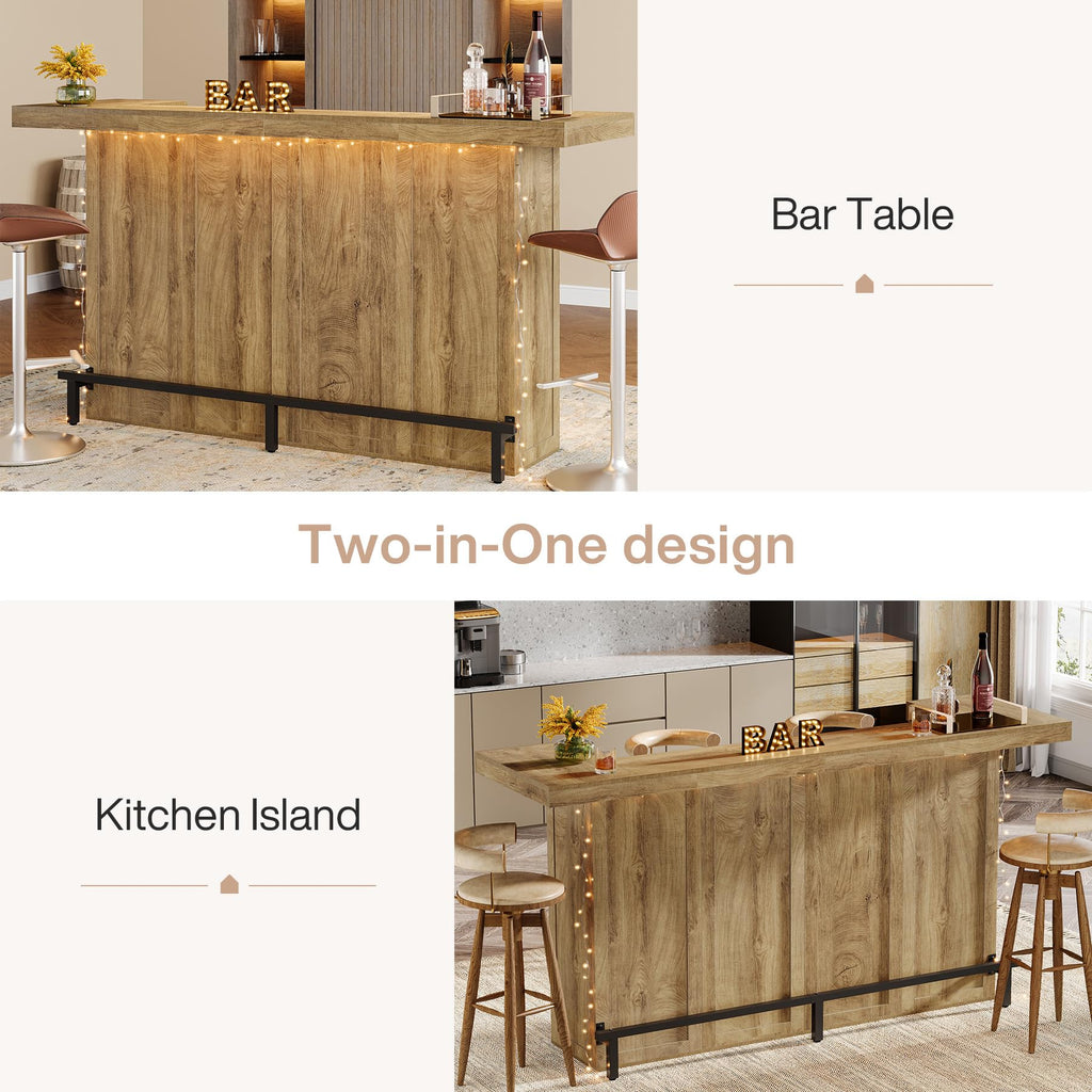 70.9" Large Bar Table with Storage, Wooden Home Bar Unit