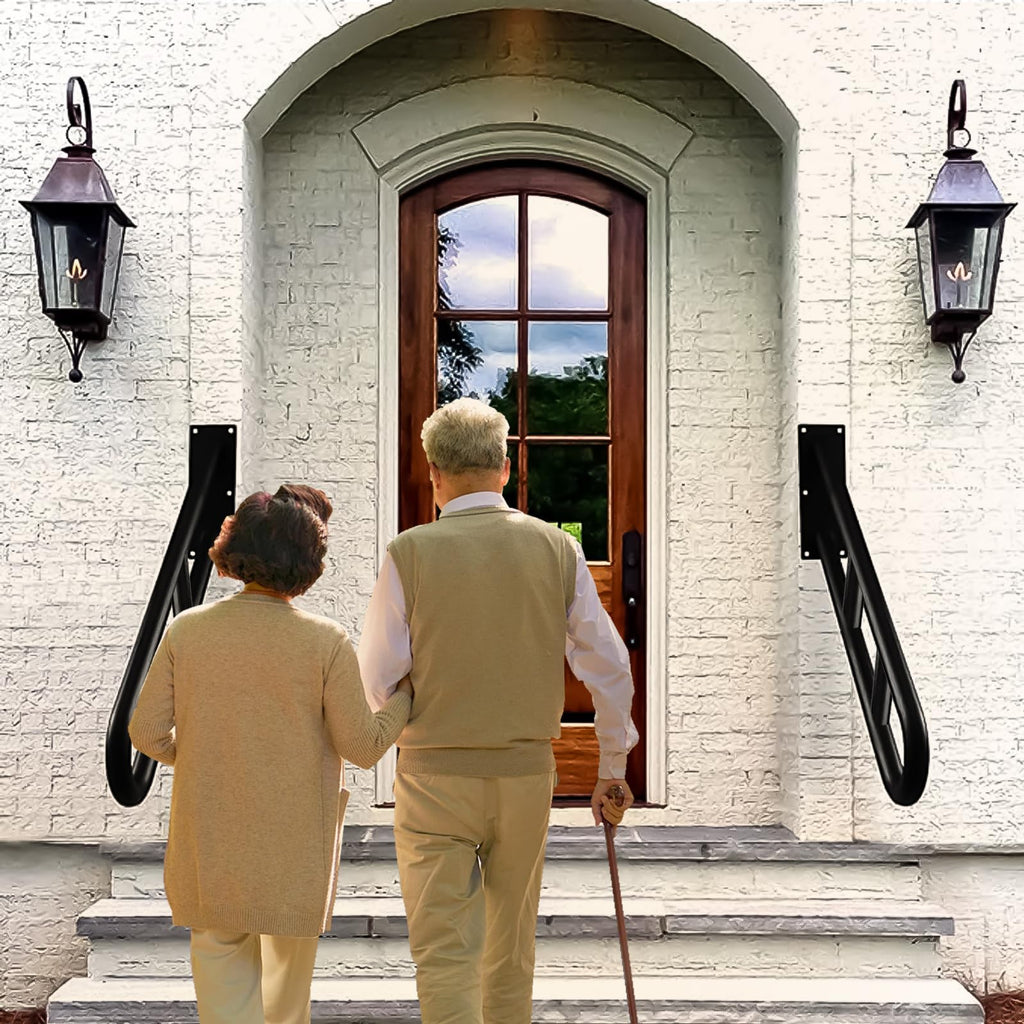 2 Pks U-Shaped Hand Railings for Steps, One Solid Piece Design, Heavy Duty Non-Slip Stair Handrails for 1-2