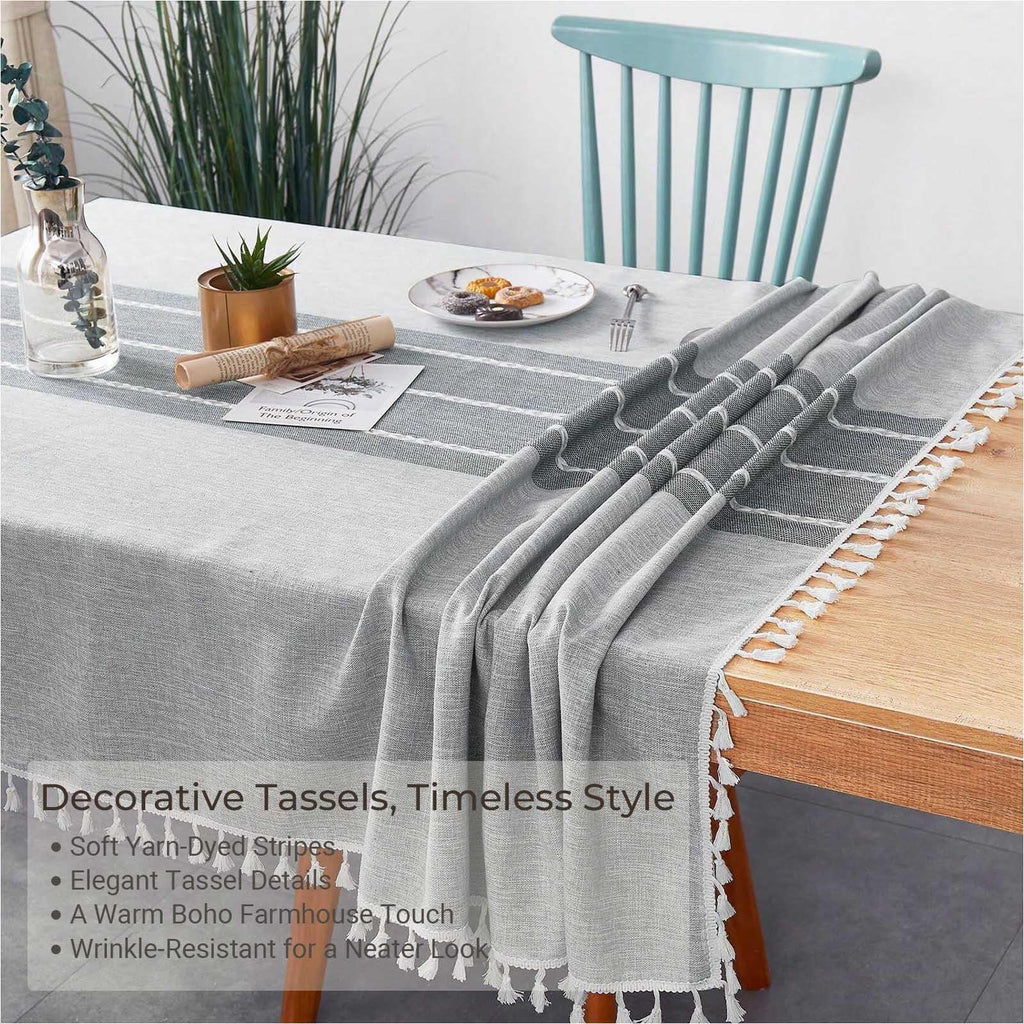 Waterproof Outdoor Rectangular Tablecloth, Gray Stripe, 55 x 86 Inch