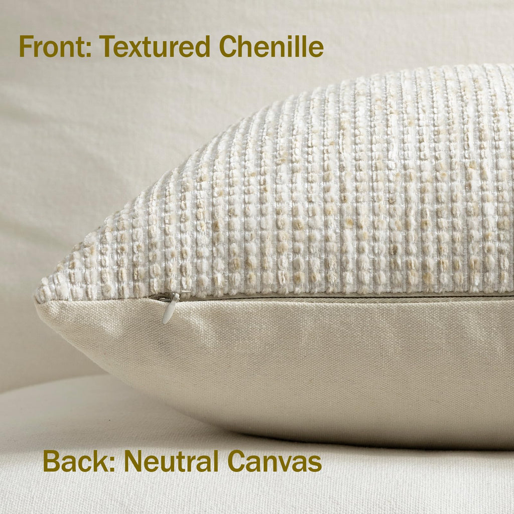 Pack of 2 Neutral Euro Sham Covers 26x26 Boho Textured Dots Stripe Chenille Large Square Decorative Throw Pillow