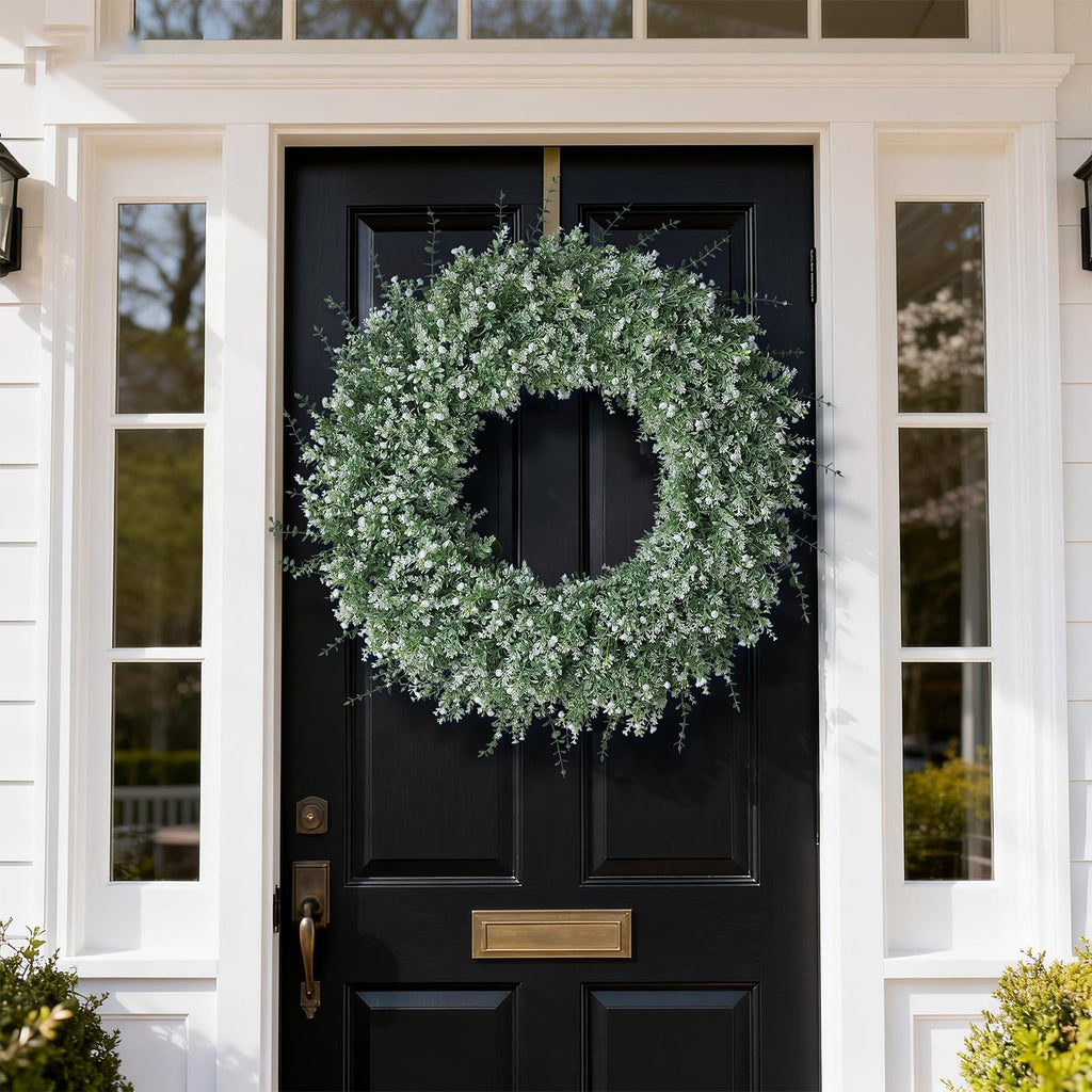 32" Large Artificial Eucalyptus Wreath for Front Door Decor (White-Green)