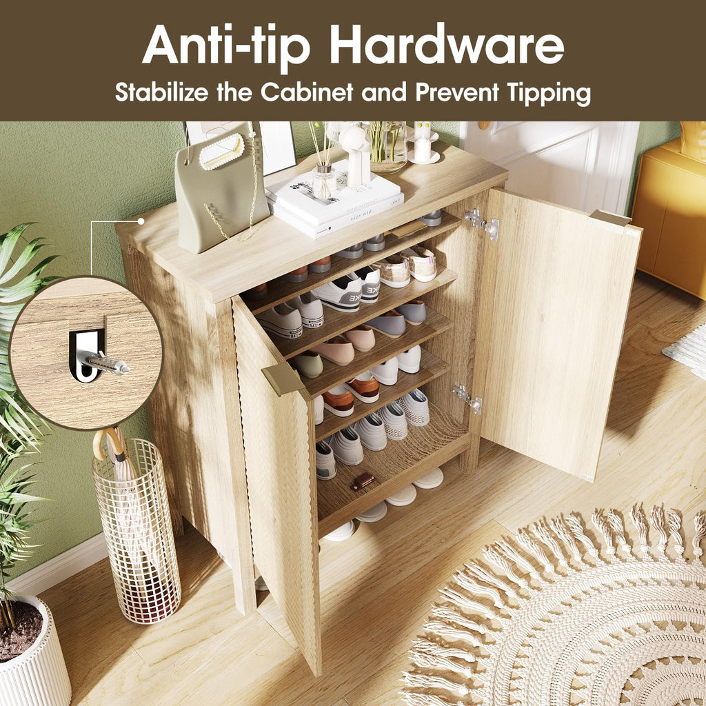 5-Tier Shoe Cabinet with Fluted Doors & Adjustable Shelves Shoe Storage, Hidden Shoe Storage Cabinet, Modern