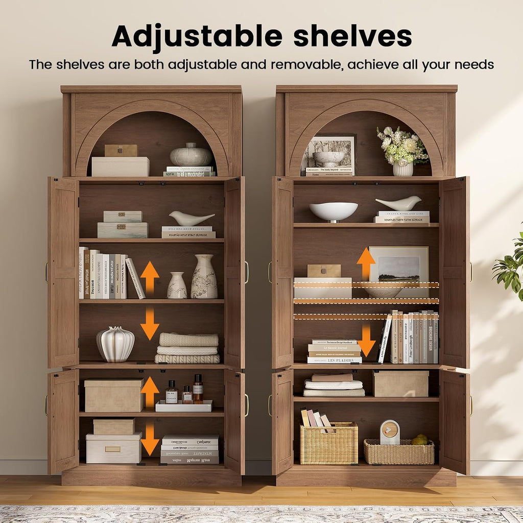 71'' Tall Kitchen Pantry Cabinet, Food Pantry Wood Cabinet,Brown | Pantry Cupboard with Adjustable
