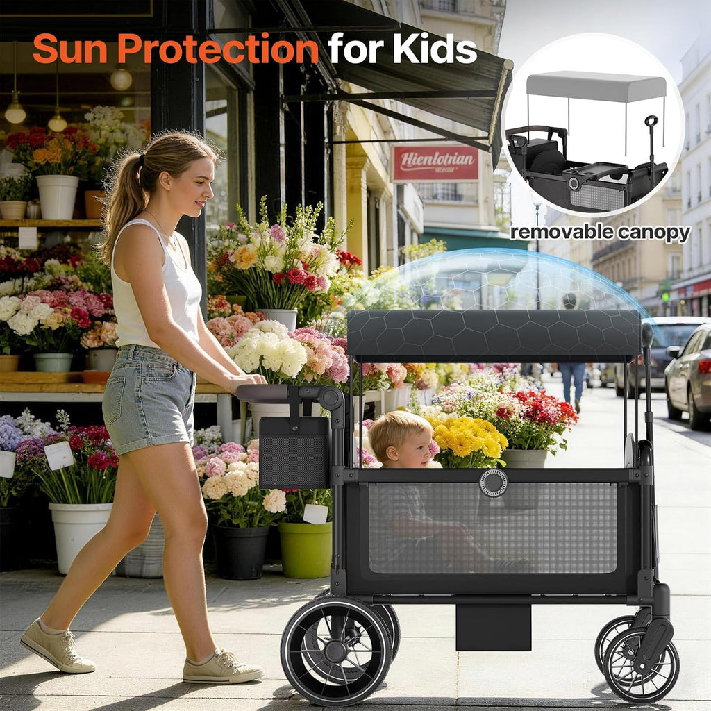 Stroller Wagon for 2 Kids with Side Entry & Point Safety