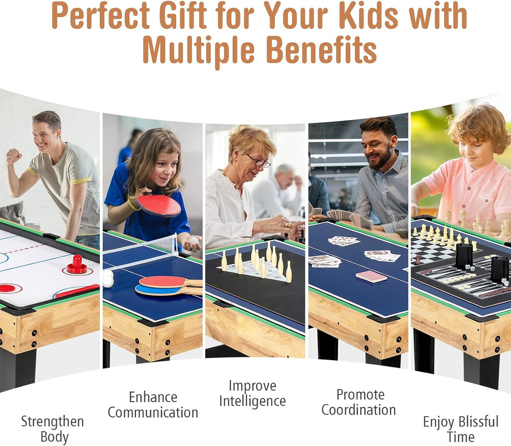 Multi Game Table, 10 in 1 Board Gaming Table with Ping Pong, Foosball, Air Hockey, Billiards, Card, Chess, Checkers