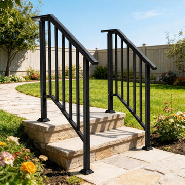 2 Pack 3 Step Handrails for Outdoor Steps, Wrought Iron Stair Railing Fits 2 or 3 Steps, Metal Hand Railing with