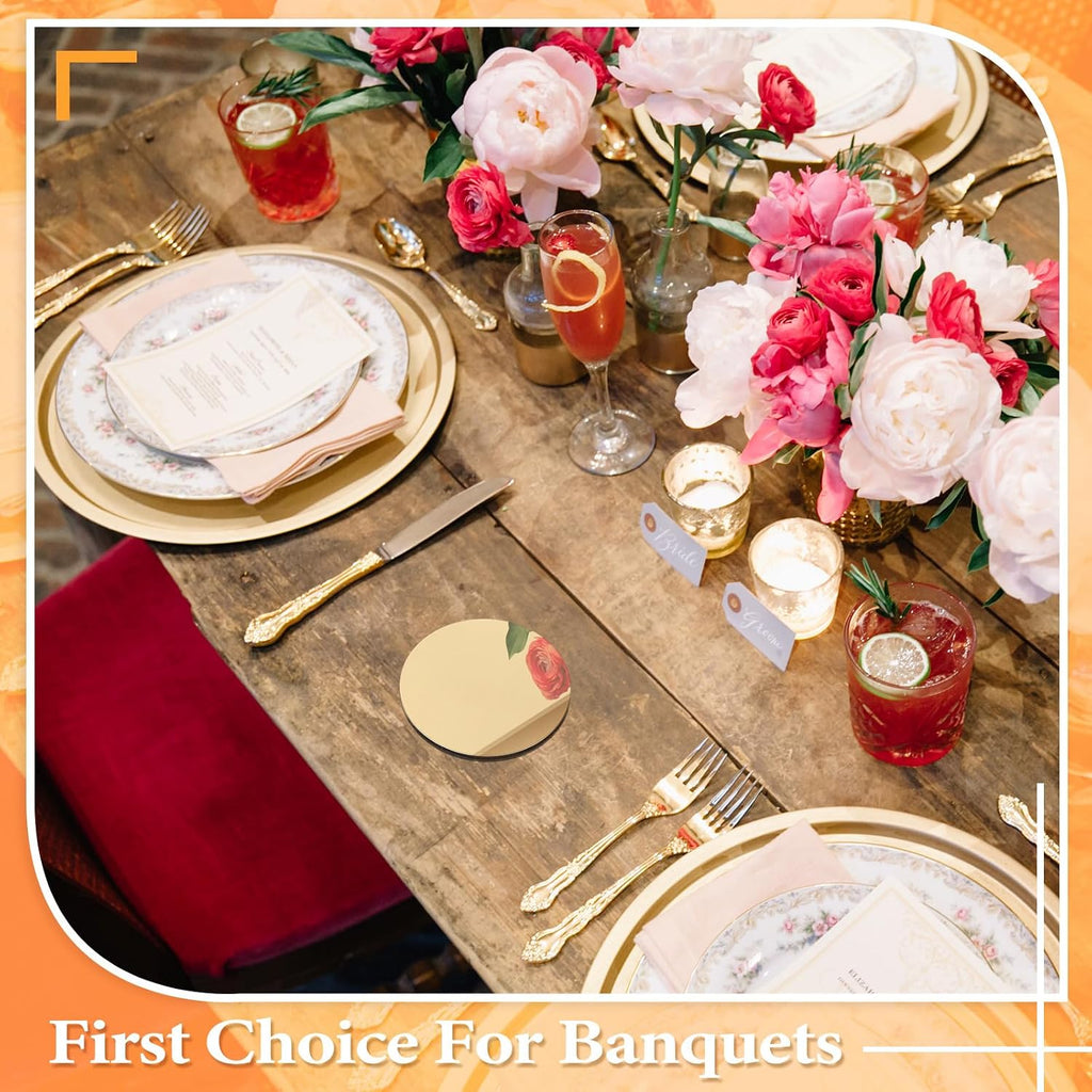 Stainless Steel Drink Coasters Bulk 4" Wedding Round, Gold - Set of 12