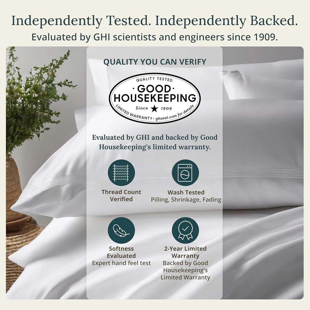 Soft 100% Cotton Queen Sheet Set, 400 TC Good Housekeeping Award Winner, Silky Smooth Sateen Weave with Deep Pockets