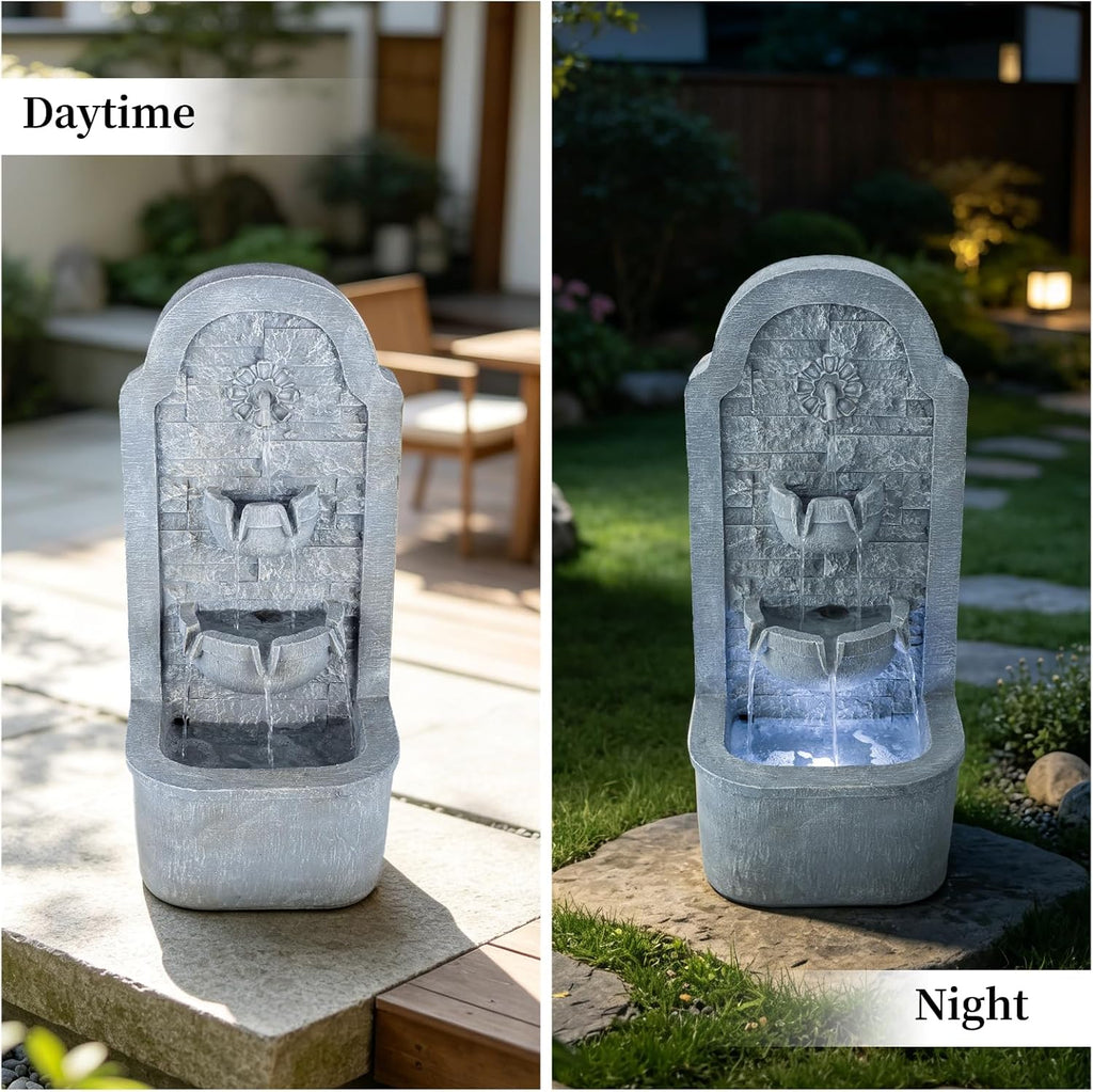 30.3" H Outdoor Water Fountain, Garden Fountain Floor Standing Indoor Waterfall Fountain with LED Lights, Water Feature